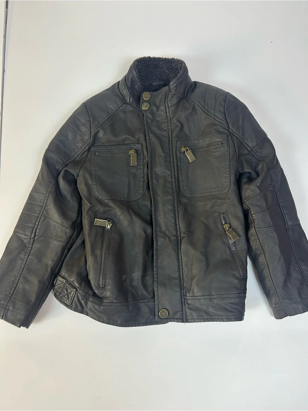 Urban Republic Boys Size 8 Black Faux Leather Moto Jacket Sherpa Lined NWT